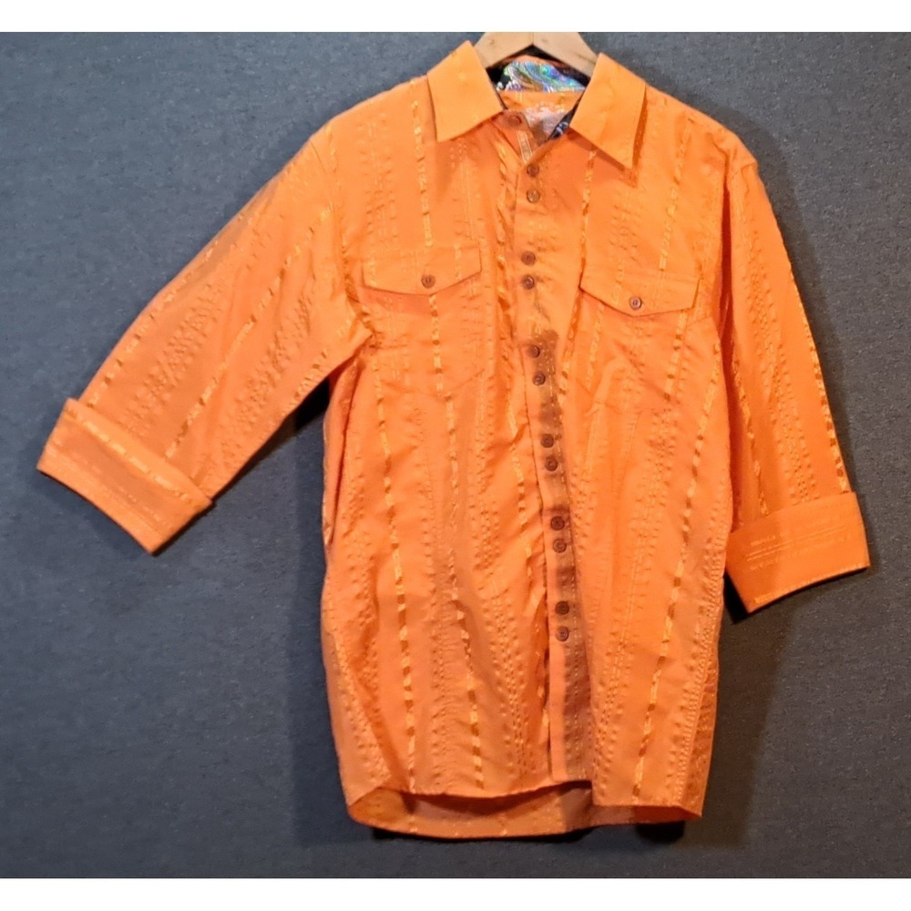 El General 1901 Mens XL Orange Embroidered Western Shirt Paisley Trim Graphic